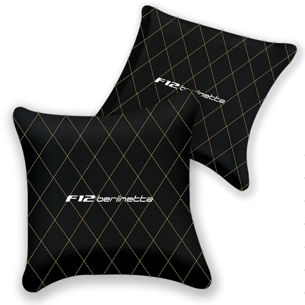 Customizable Black Leather Pillows Set of 2 for Ferrari F12 Berlinetta (2012-2022) - Various Stitching Colors