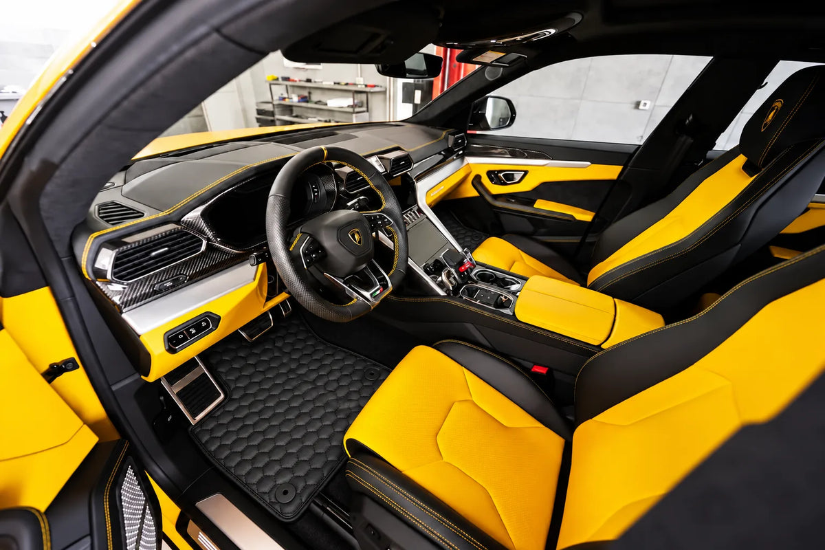 Customizable Floor Mats For Lamborghini Urus Leather AutoWin Brand inside the vehicle