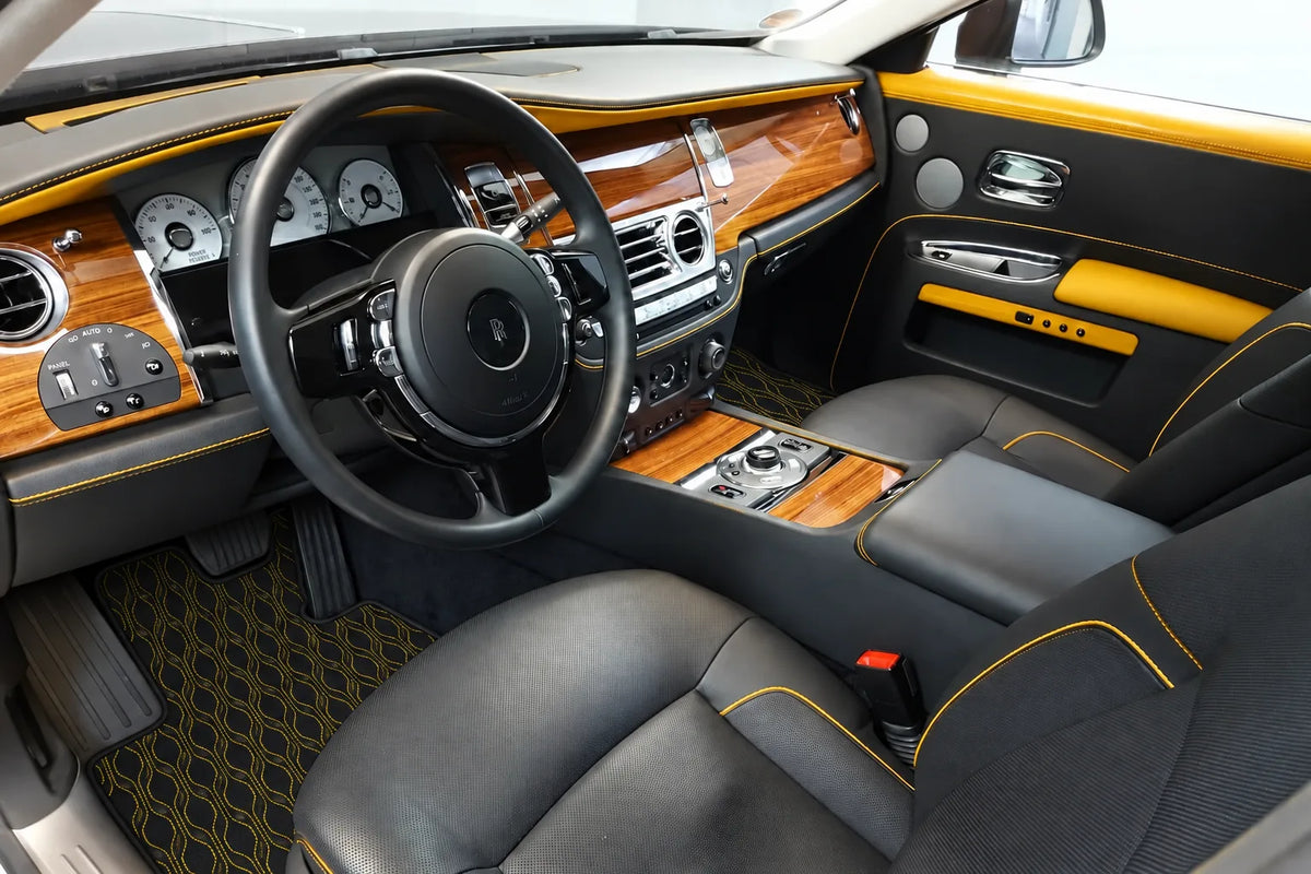 Customizable Leather Floor Mats with AW10 Pattern for Rolls Royce Ghost Series I (2010–2020) inside the vehicle