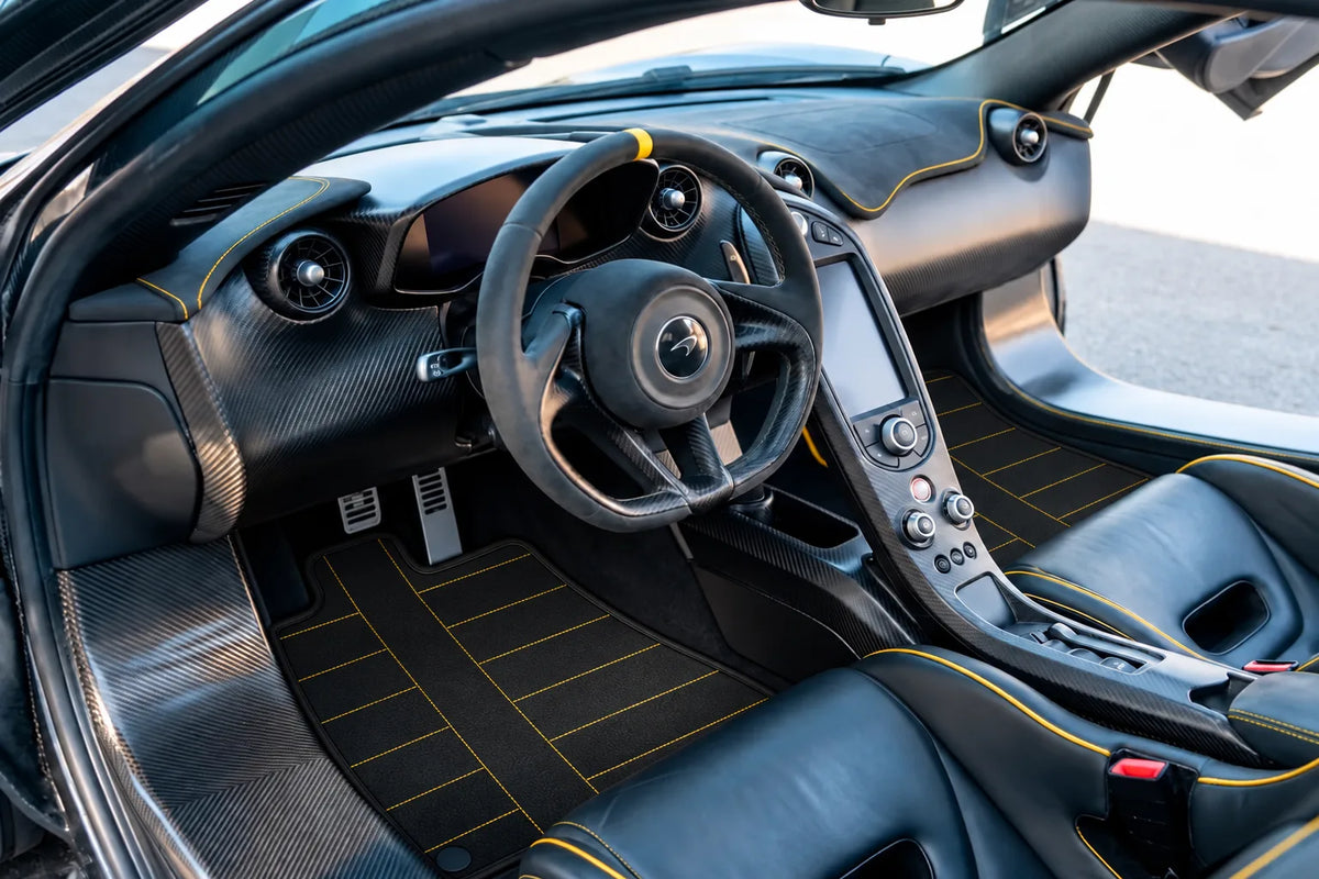 Customizable Leather Floor Mats with AW30 Pattern for McLaren P1 (2013-2015) inside the vehicle