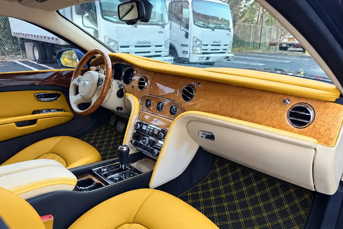 Customizable Leather Floor Mats with Double Diamond Pattern for Bentley Mulsanne (2010-2020) inside the vehicle