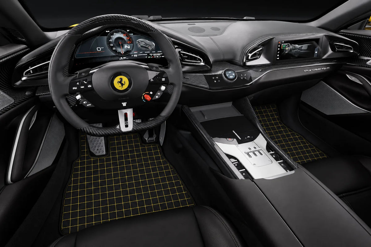 Customizable Square's Pattern Floor Mats for Ferrari Purosangue (2023-2027) inside the vehicle