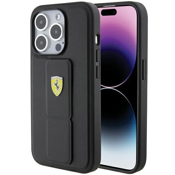 Ferrari Grip Stand Metal Logo Hardcase for iPhone 15 Pro 6.1" - AutoWin