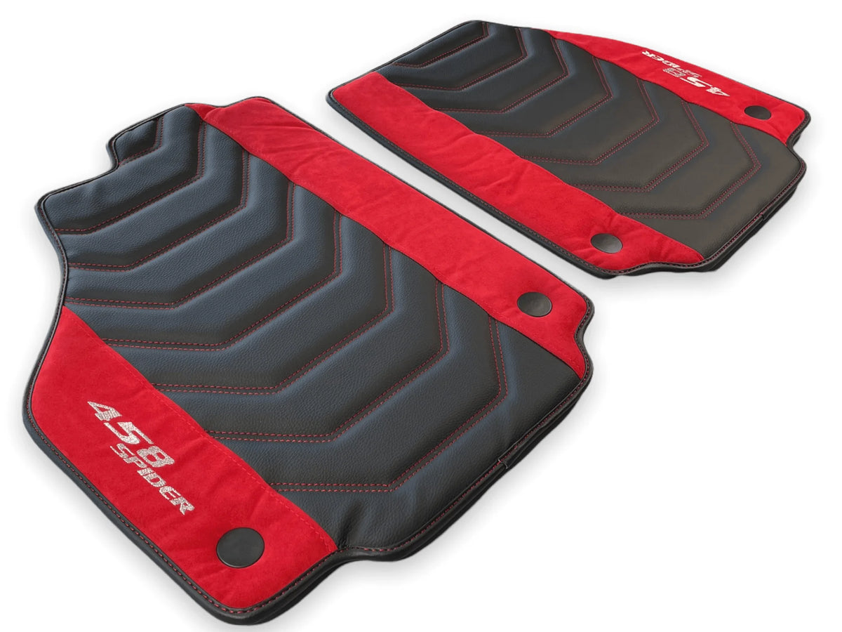 Floor Mats For Ferrari 458 Spider 2012-2015 Leather With Red Alcantara - AutoWin