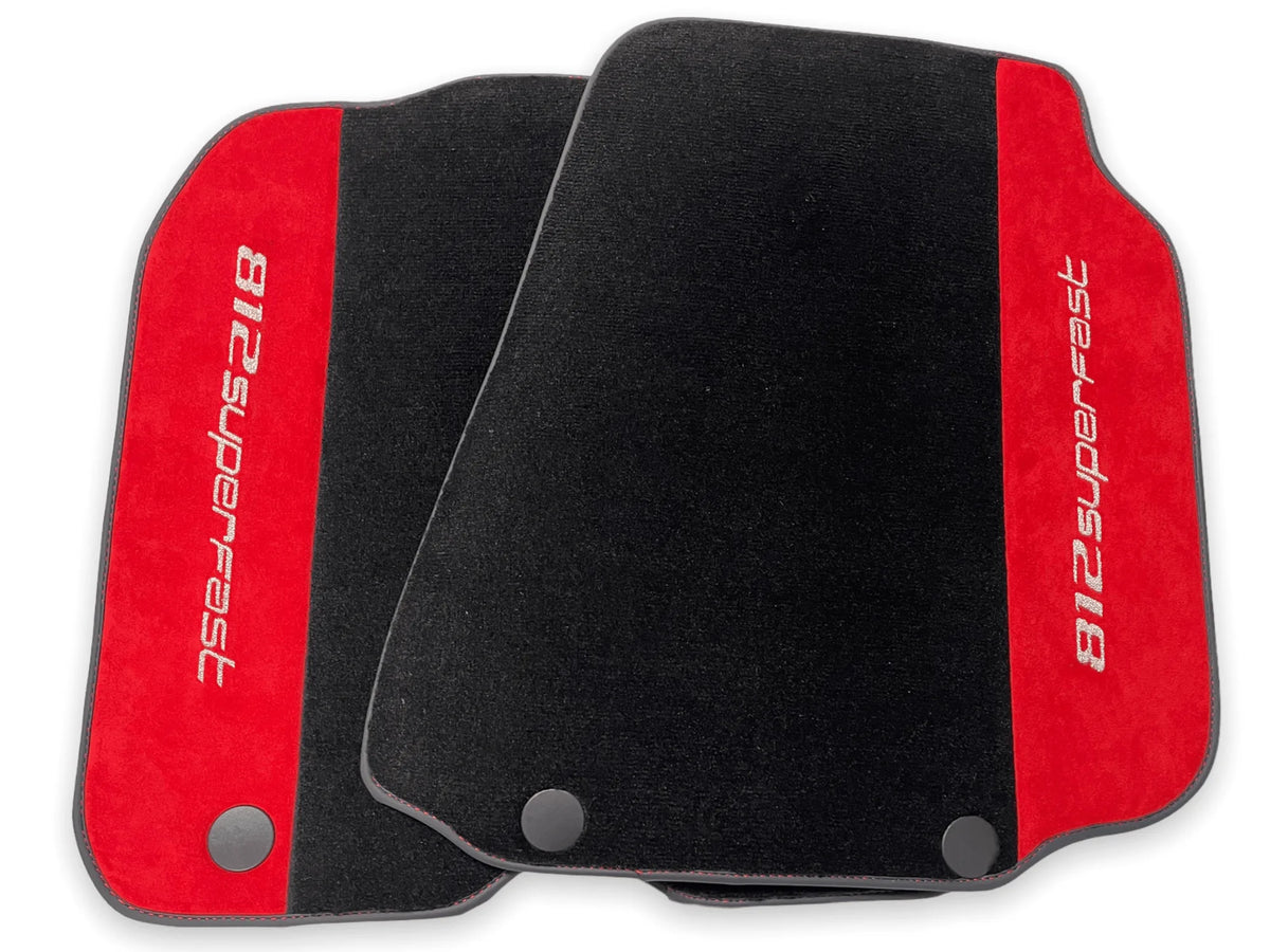 Floor Mats For Ferrari 812 Superfast Red Aclantara And Black Carpet - AutoWin