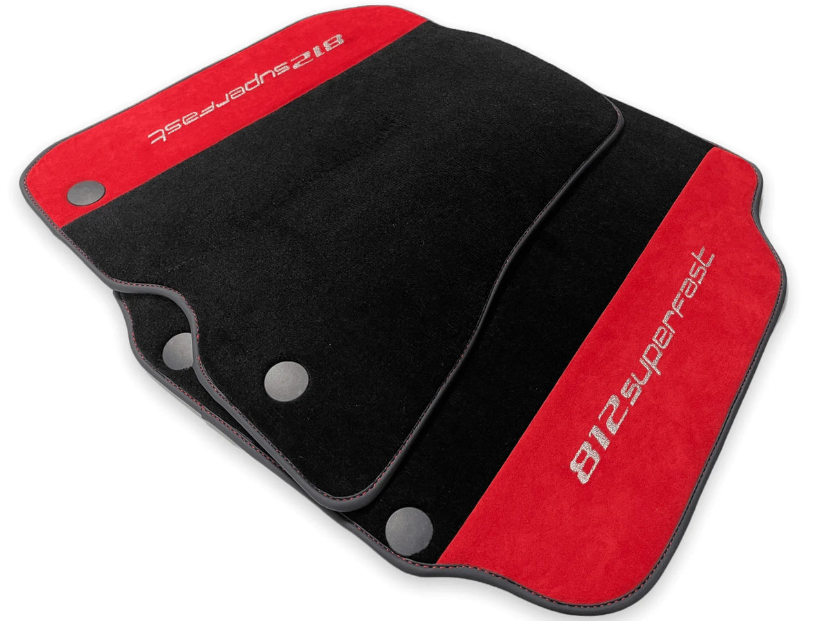 Floor Mats For Ferrari 812 Superfast Red Aclantara And Black Carpet - AutoWin