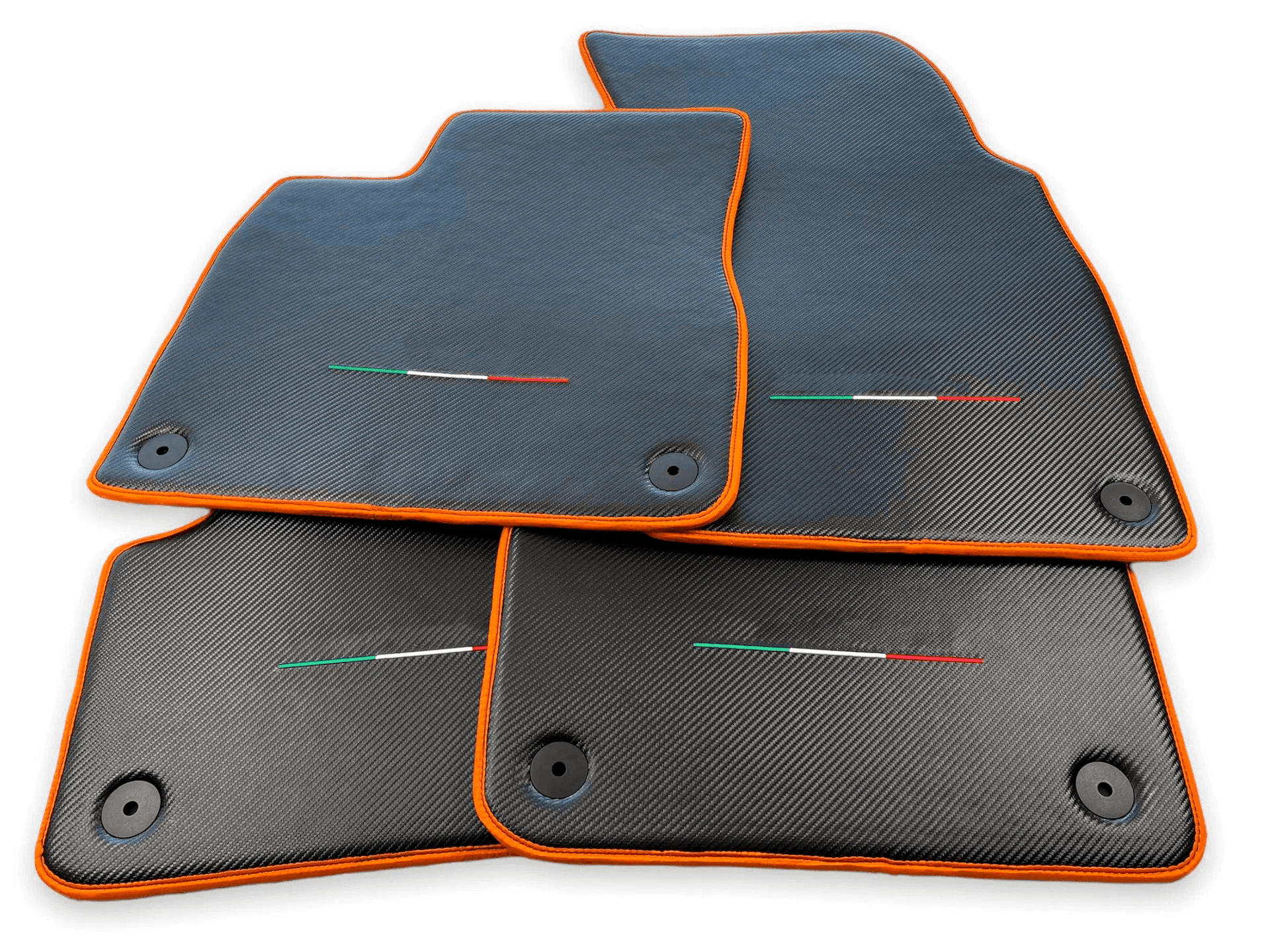 Floor Mats For Lamborghini Urus Carbon Leather Tailored Orange Trim - AutoWin