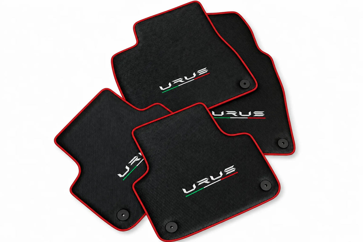 Floor Mats For Lamborghini Urus Made From Carbon Fiber Leather Red trim