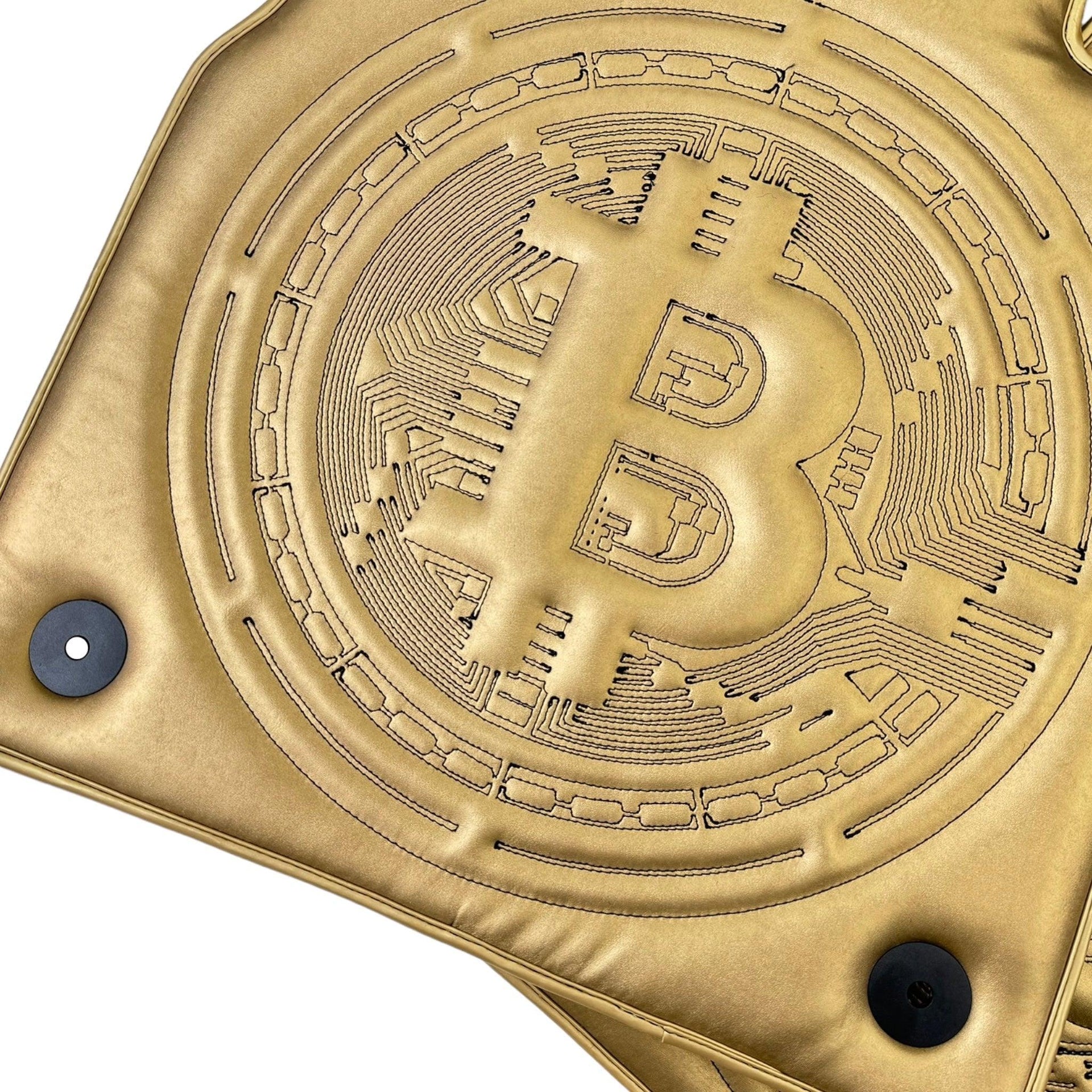 Golden Leather Floor Mats for Lamborghini Aventador with Bitcoin Sewing - AutoWin