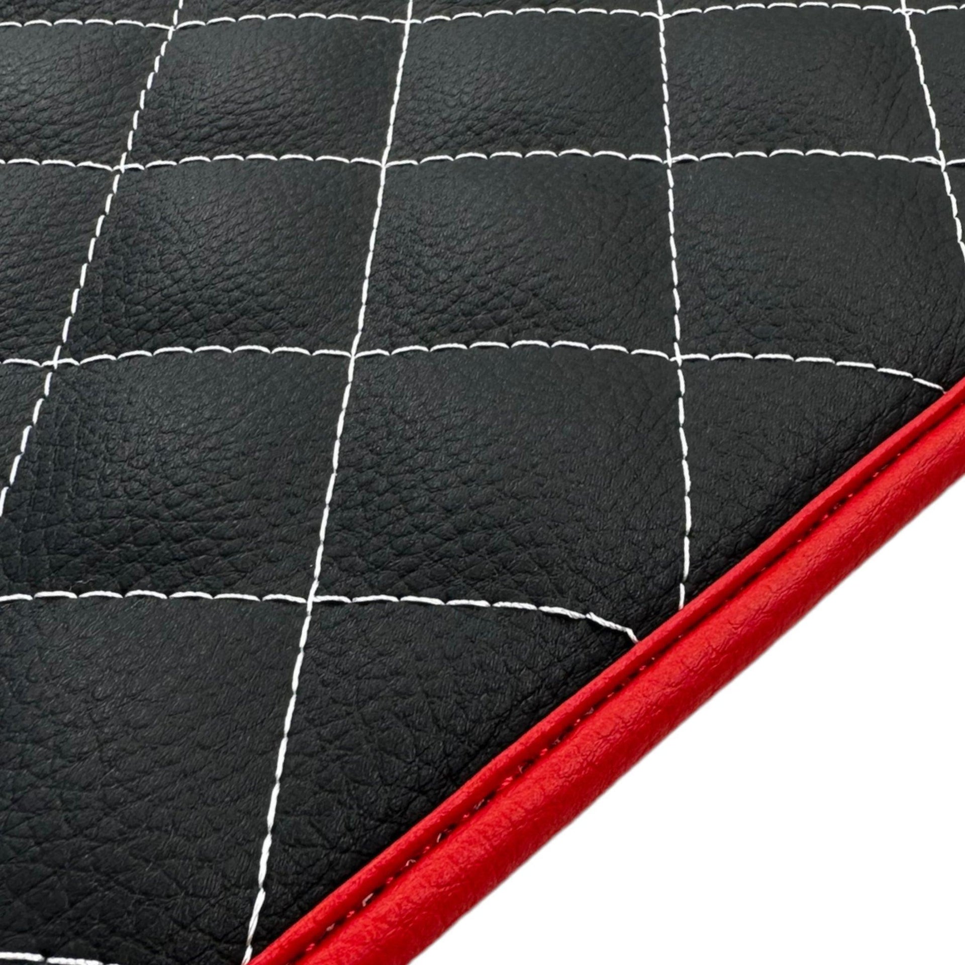 Leather Floor Mats for Ferrari 458 GT2 with White Sewing and Red Trim | ER56 Design - AutoWin