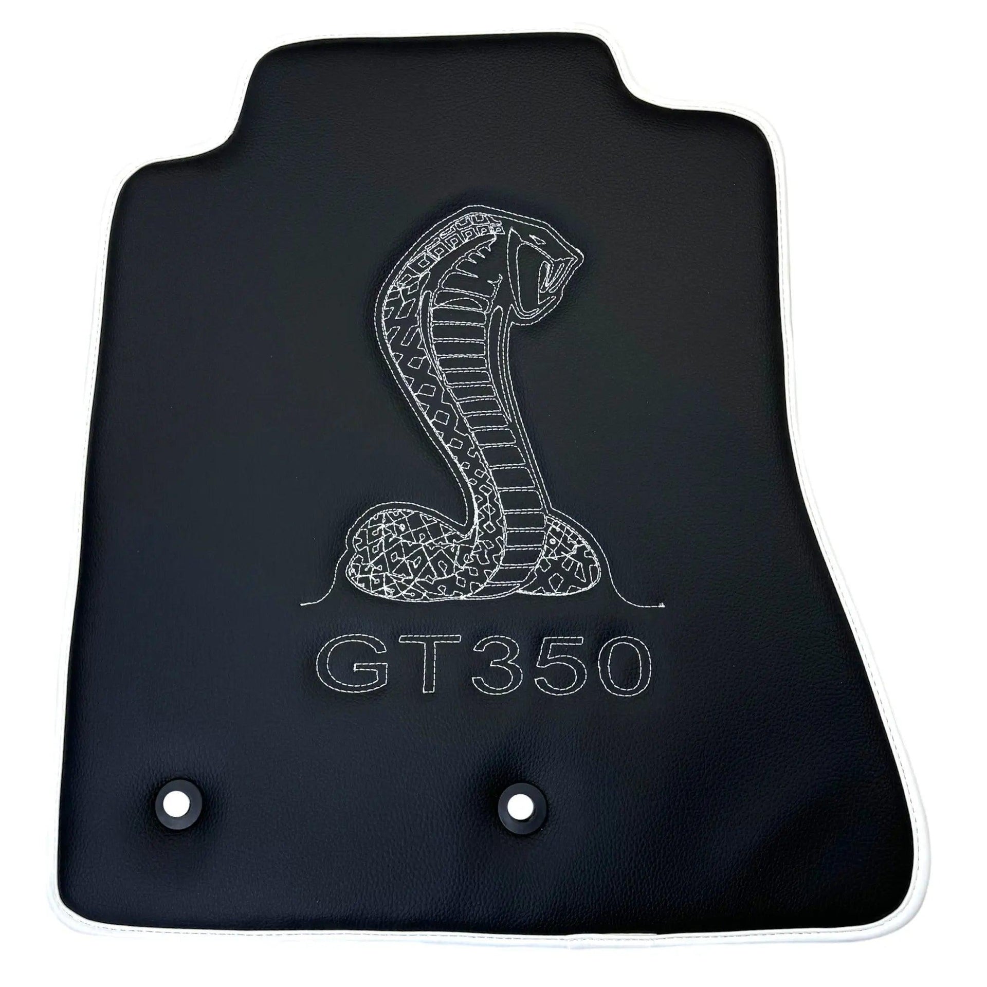 Leather Floor Mats for Ford Mustang GT350 Shelby (2015-2021) with Cobra Sewing | White Trim - AutoWin