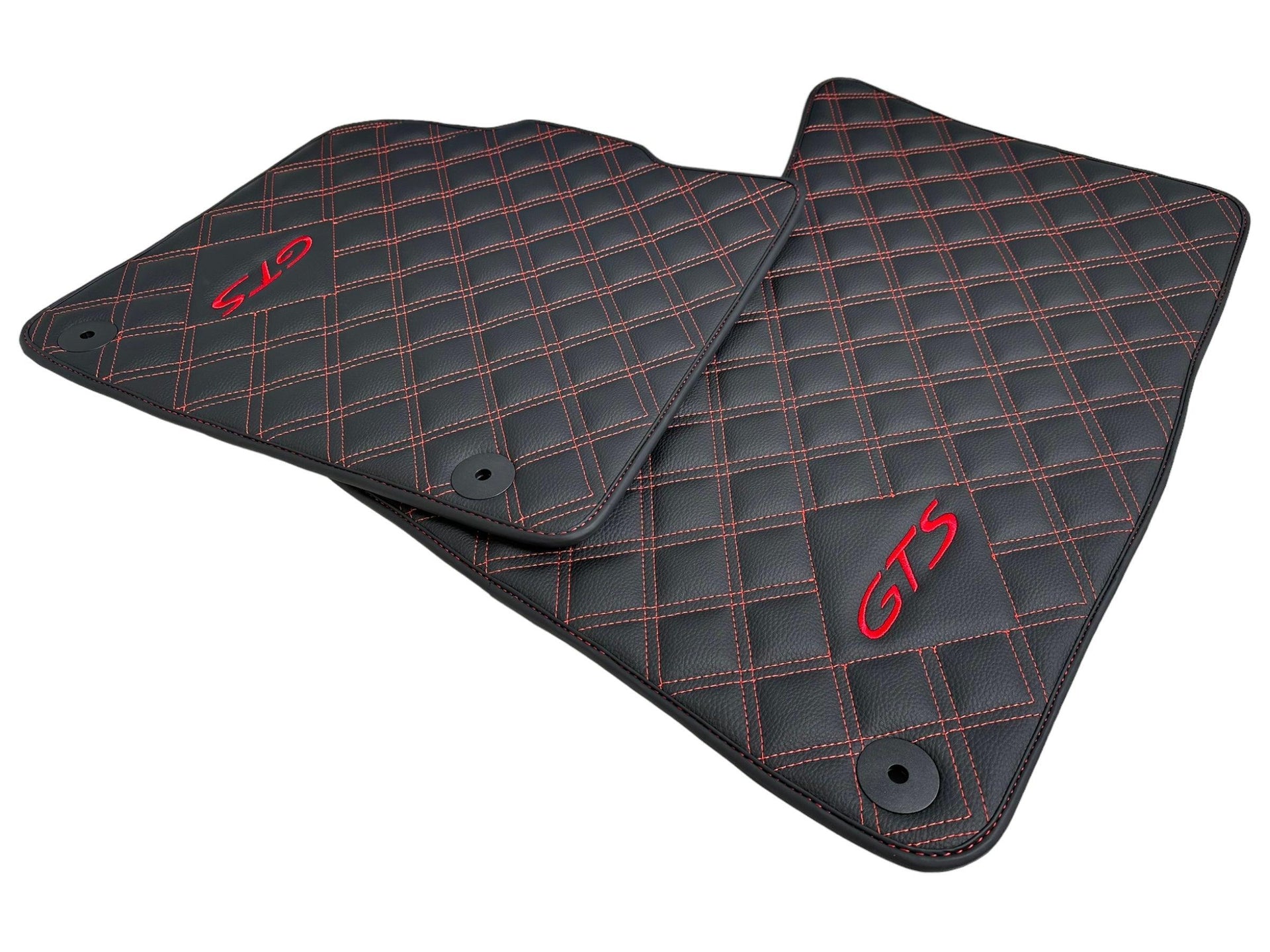 Leather Floor Mats for Porsche Cayenne GTS (2010-2018) Red Sewing - AutoWin