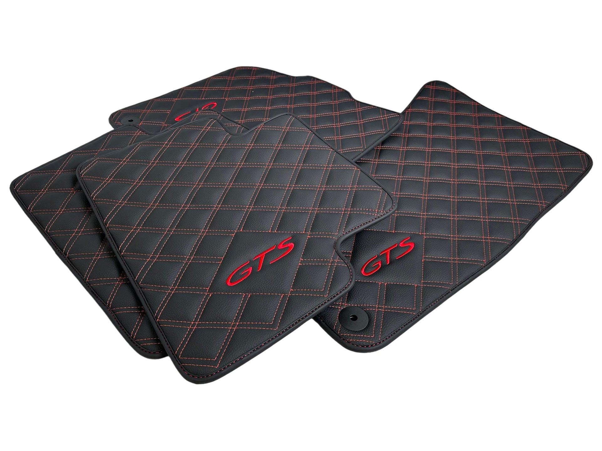 Leather Floor Mats for Porsche Cayenne GTS (2010-2018) Red Sewing - AutoWin