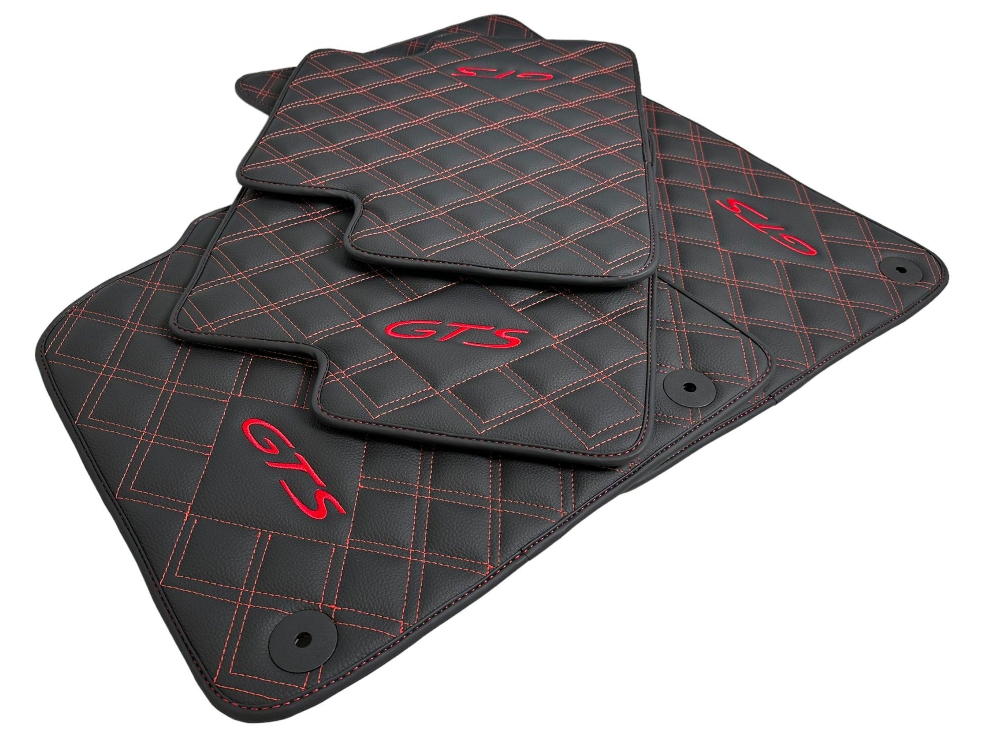 Leather Floor Mats for Porsche Cayenne GTS (2010-2018) Red Sewing - AutoWin