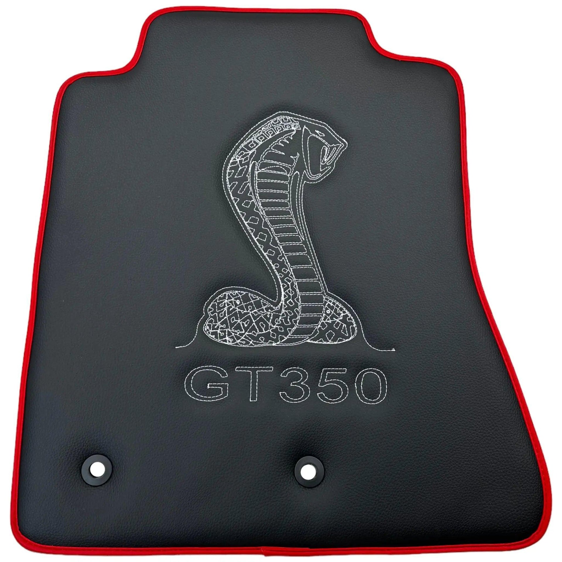 Leather Floor Mats with Red Trim for Ford Mustang GT350 Shelby (2015-2021) with Cobra Sewing - AutoWin