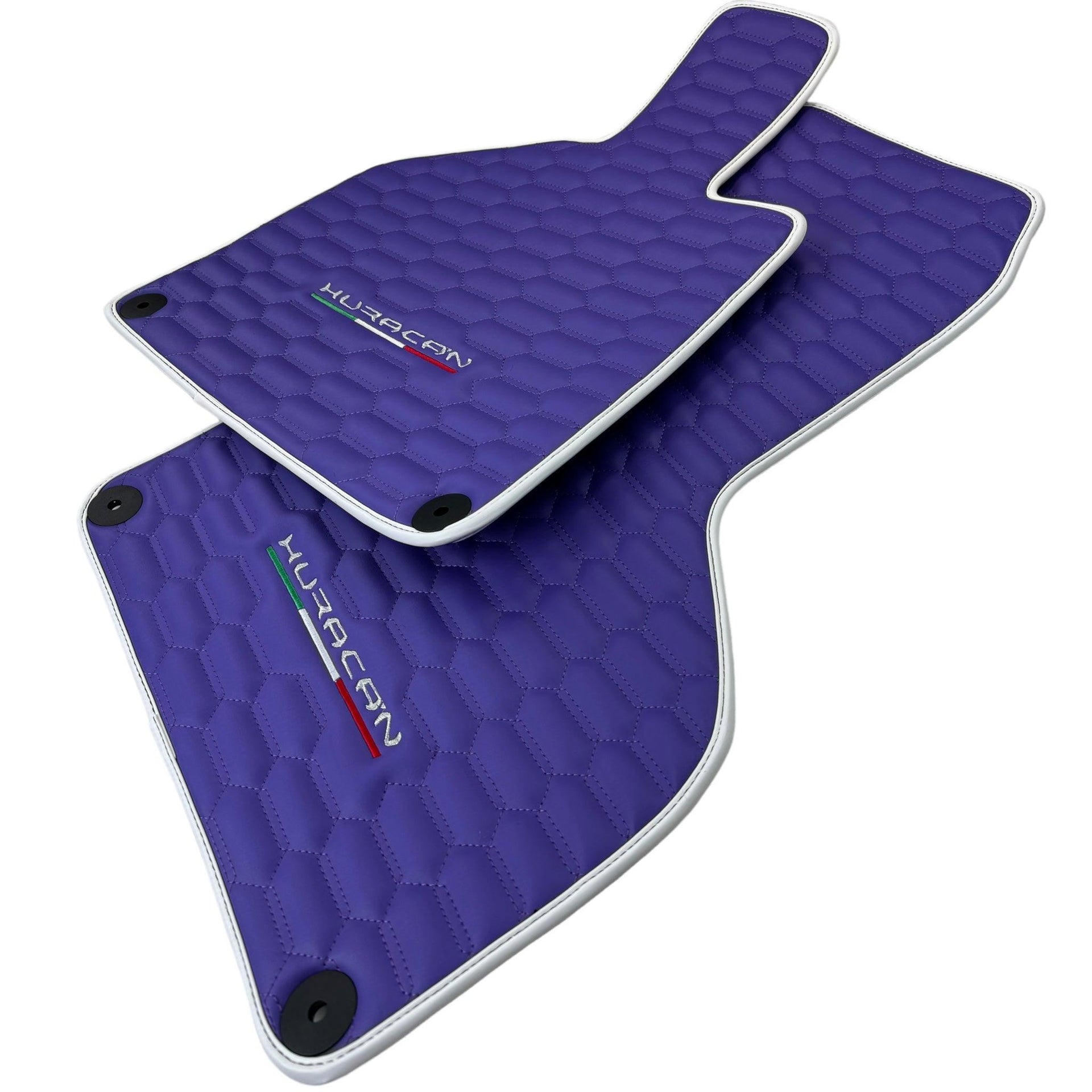 Purple Leather Floor Mats for Lamborghini Huracan with White Trim - AutoWin