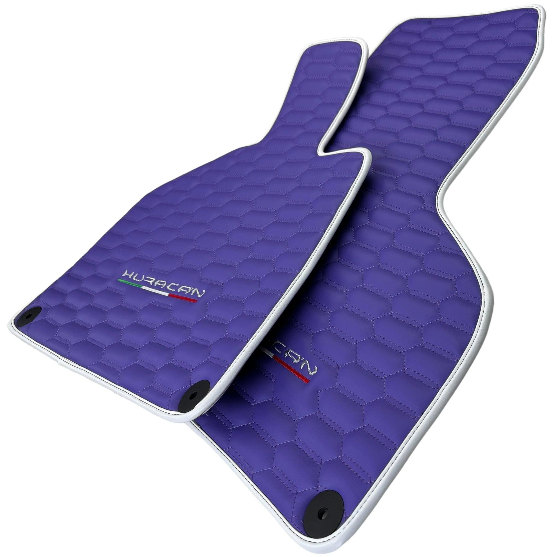 Purple Leather Floor Mats for Lamborghini Huracan with White Trim - AutoWin