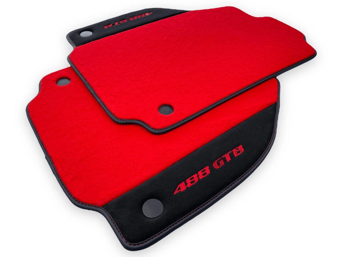 Red Floor Mats For Ferrari 488 GTB 2015-2022 Carpets With Alcantara Leather - AutoWin