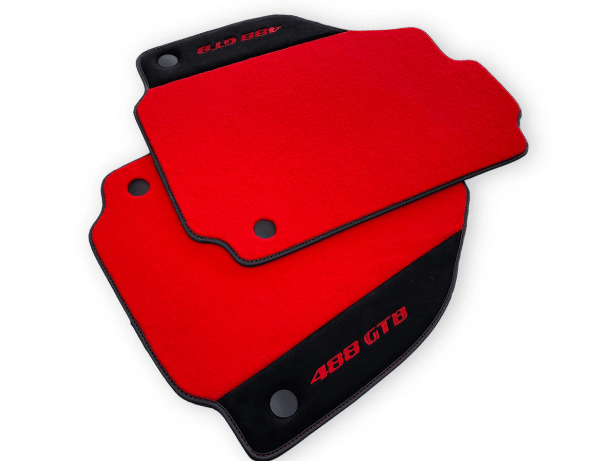 Red Floor Mats For Ferrari 488 GTB 2015-2022 Carpets With Alcantara Leather - AutoWin