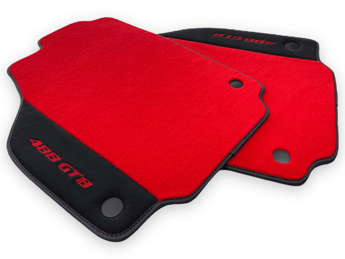 Red Floor Mats For Ferrari 488 GTB 2015-2022 Carpets With Alcantara Leather - AutoWin