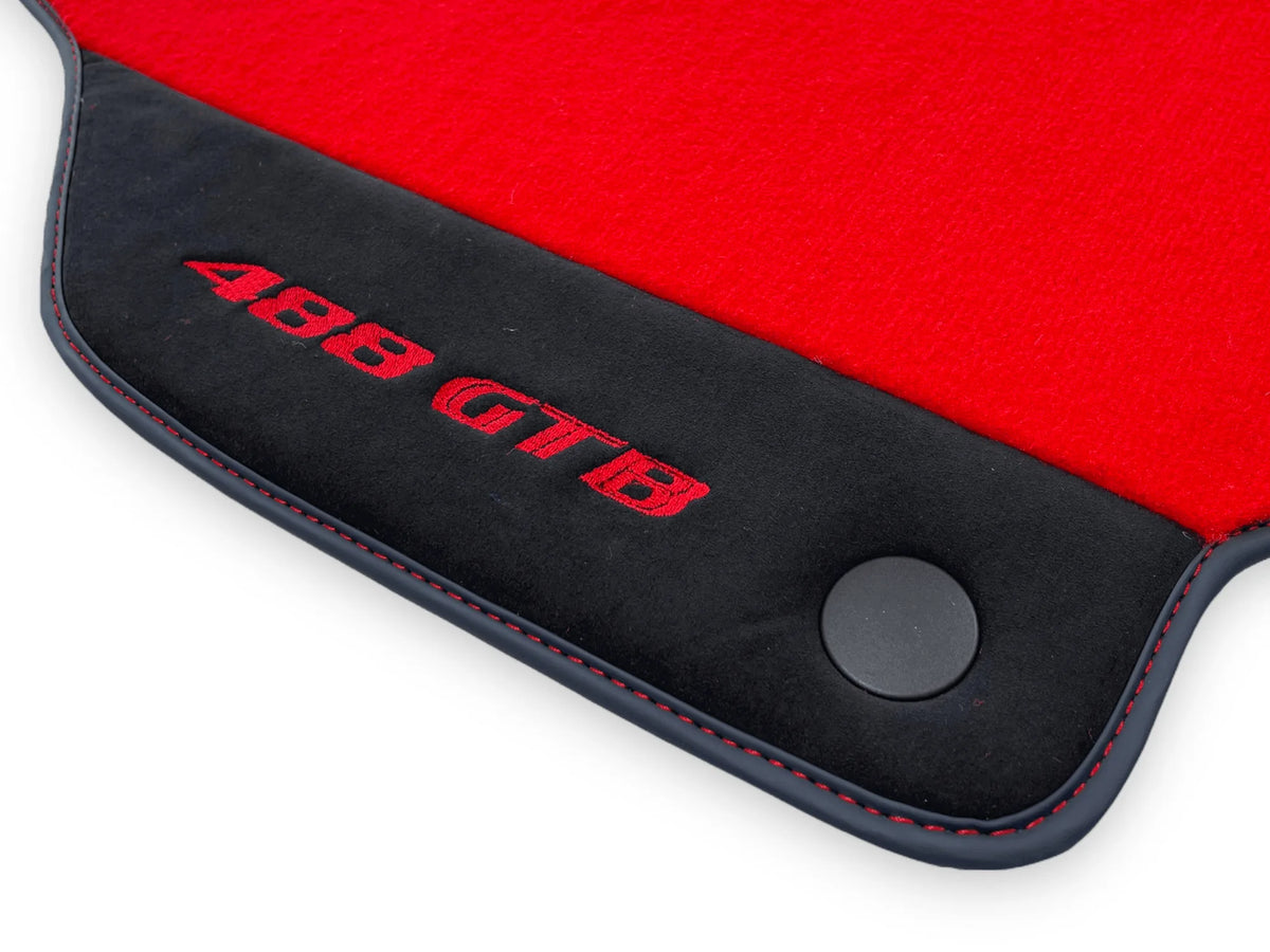 Red Floor Mats For Ferrari 488 GTB 2015-2022 Carpets With Alcantara Leather - AutoWin