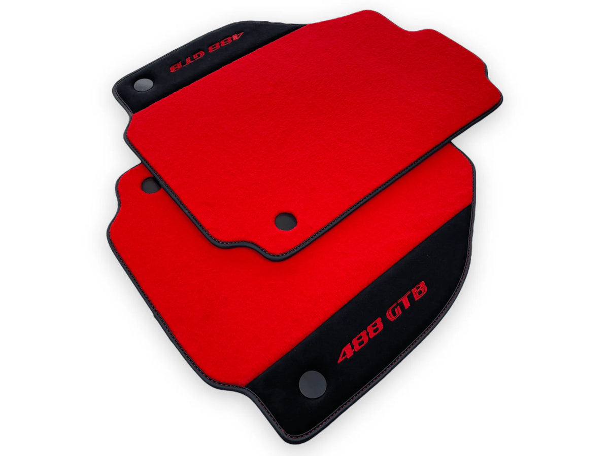 Red Floor Mats For Ferrari 488 GTB 2015-2022 Carpets With Alcantara Leather - AutoWin