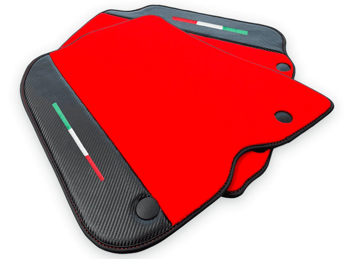 Red Floor Mats For Ferrari F12 Berlinetta (2012-2022) With Carbon Fiber Leather - AutoWin