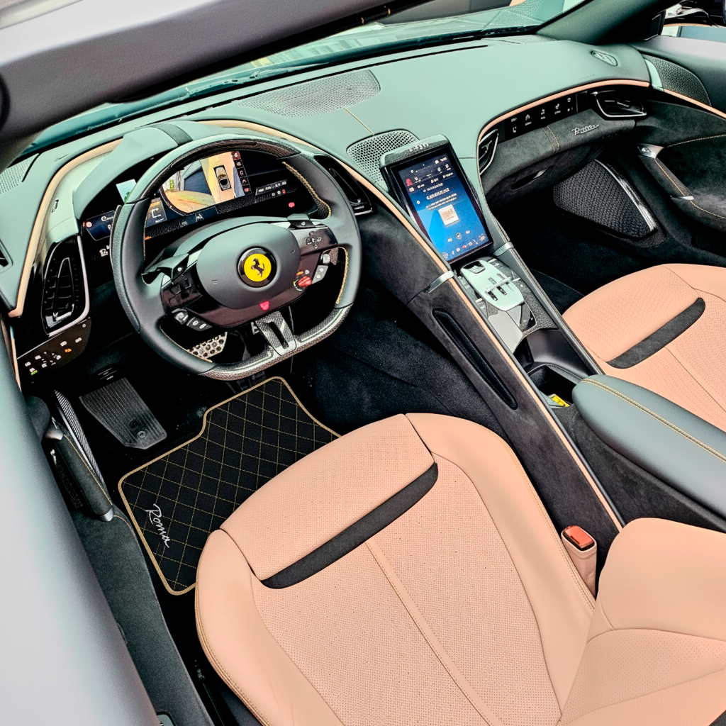 Beige Floor Mats for Ferrari Roma (2021-2024) Italian Edition - AutoWin