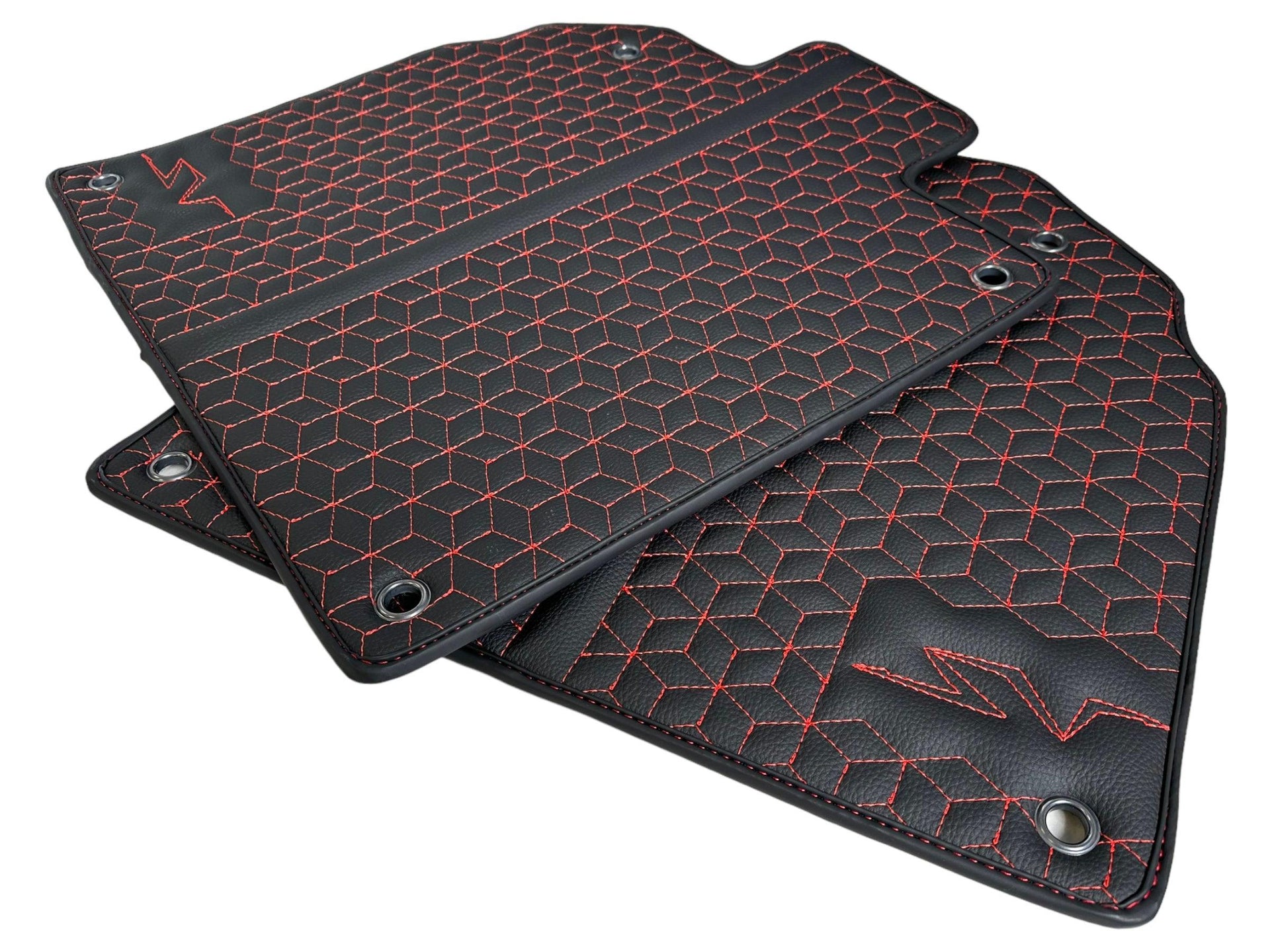 Leather Floor Mats for Lamborghini Aventador SV | Red Stitching - AutoWin