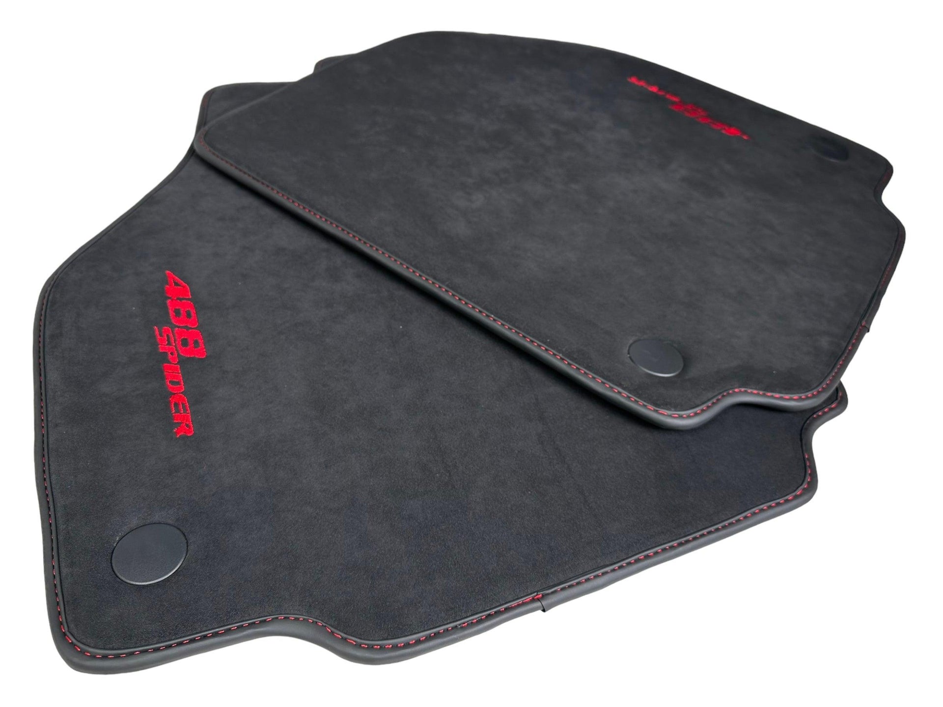 Alcantara Floor Mats for Ferrari 488 Spider 2016-2022 Red Sewing - AutoWin