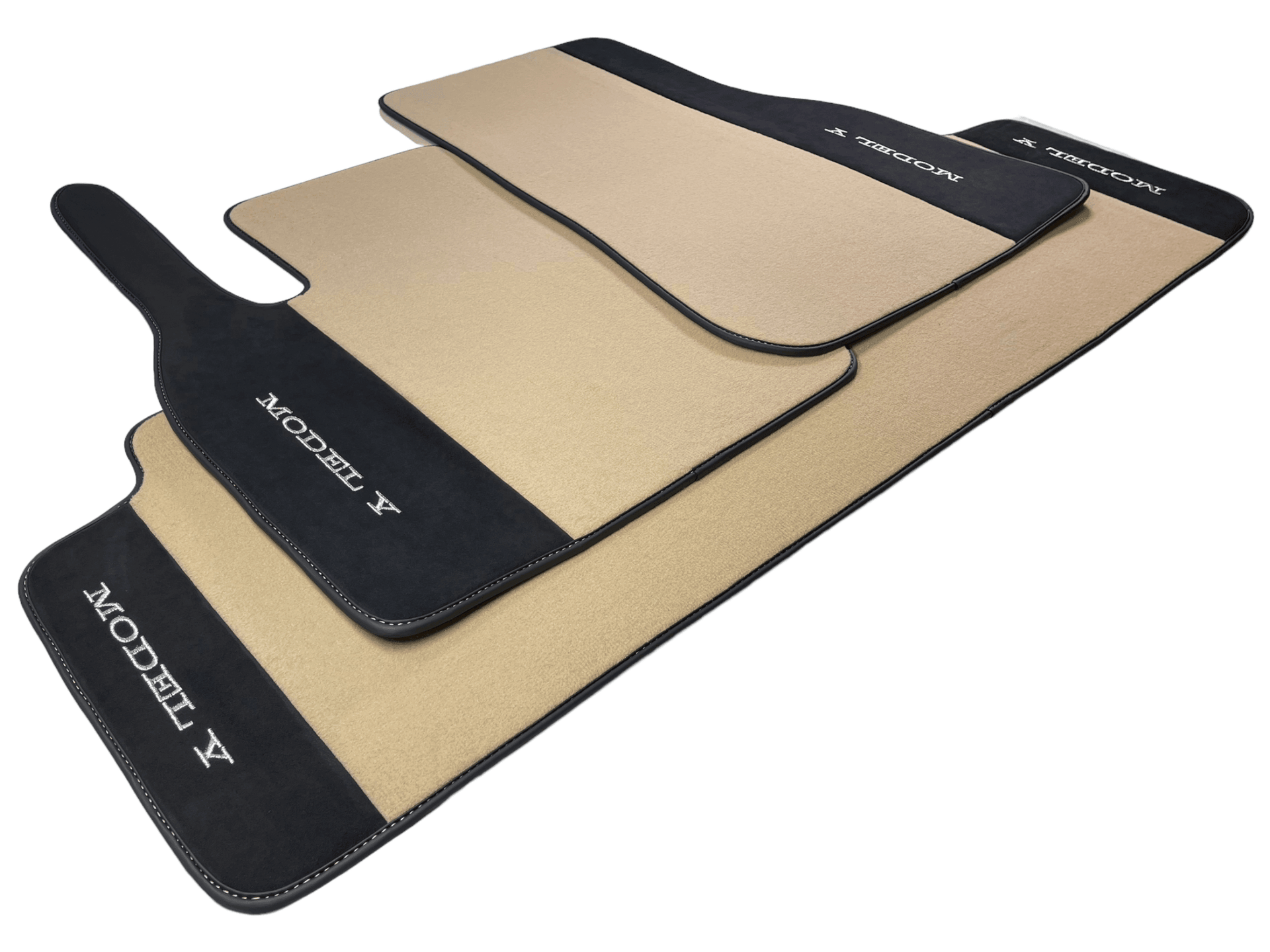 Beige Floor Mats For Tesla Model Y With Alcantara Leather - AutoWin