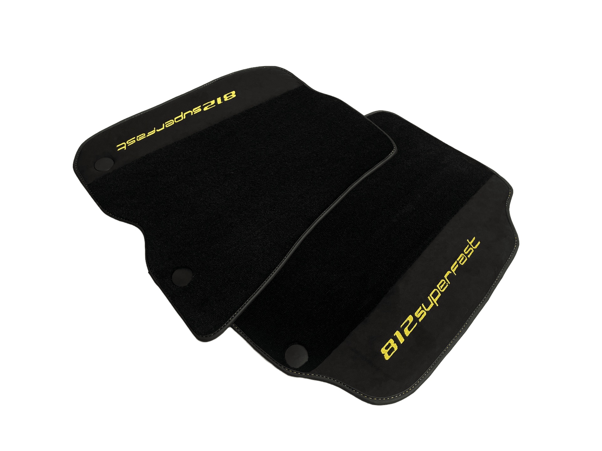 Black Floor Mats For Ferrari 812 Superfast With Alcantara Leather Yellow Edition - AutoWin