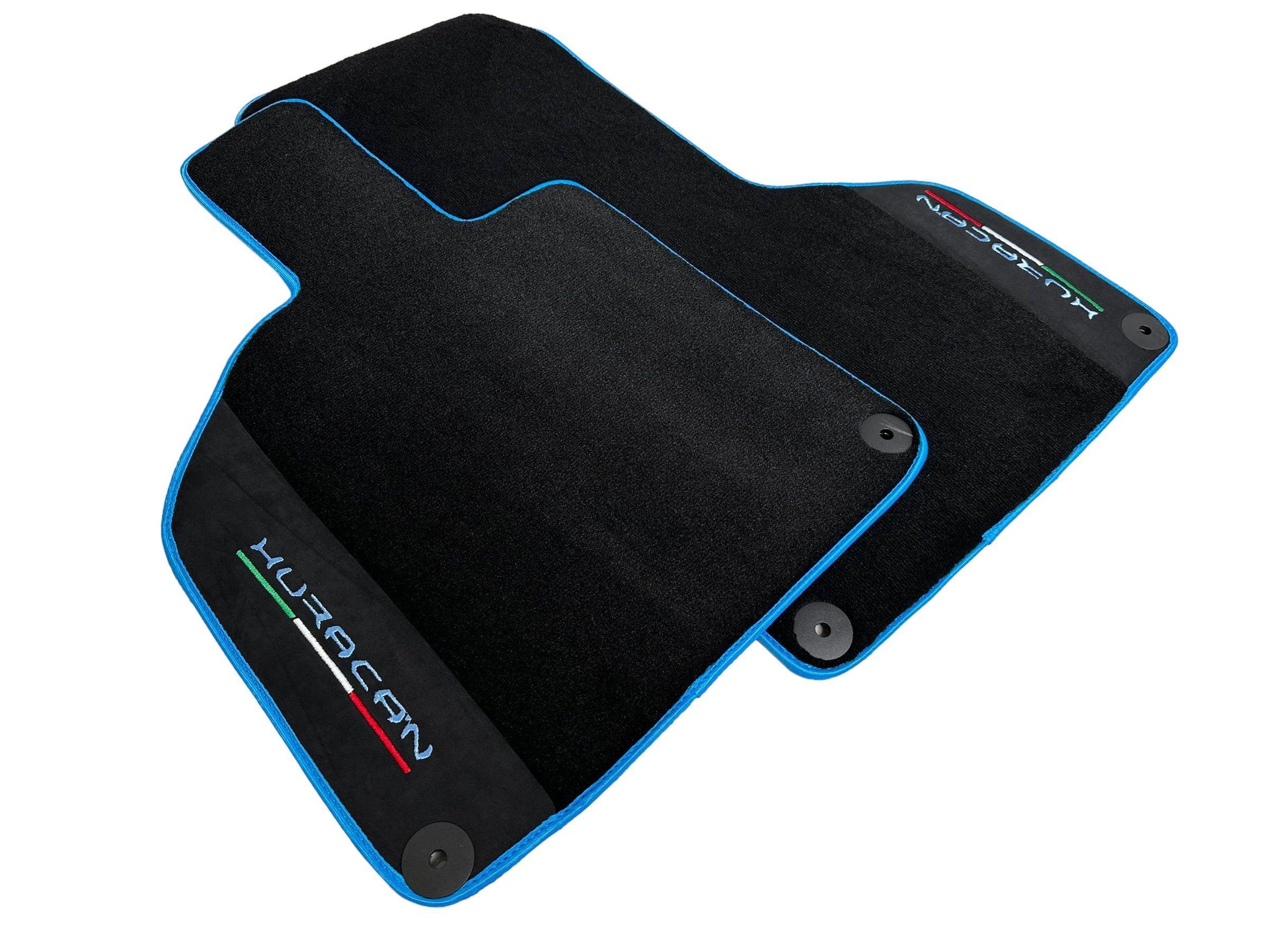Black Floor Mats for Lamborghini Huracan With Alcantara Leather Light Blue Trim - AutoWin