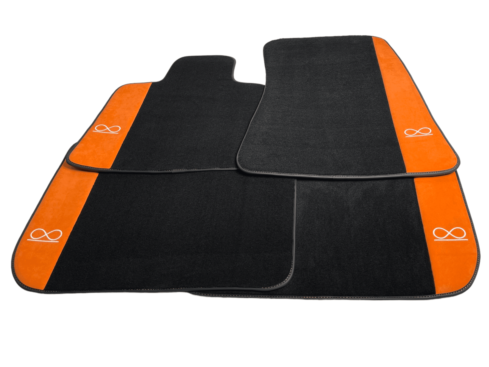 Black Floor Mats For Rolls Royce Black Badge Cullinan Orange Alcantara Leather - AutoWin
