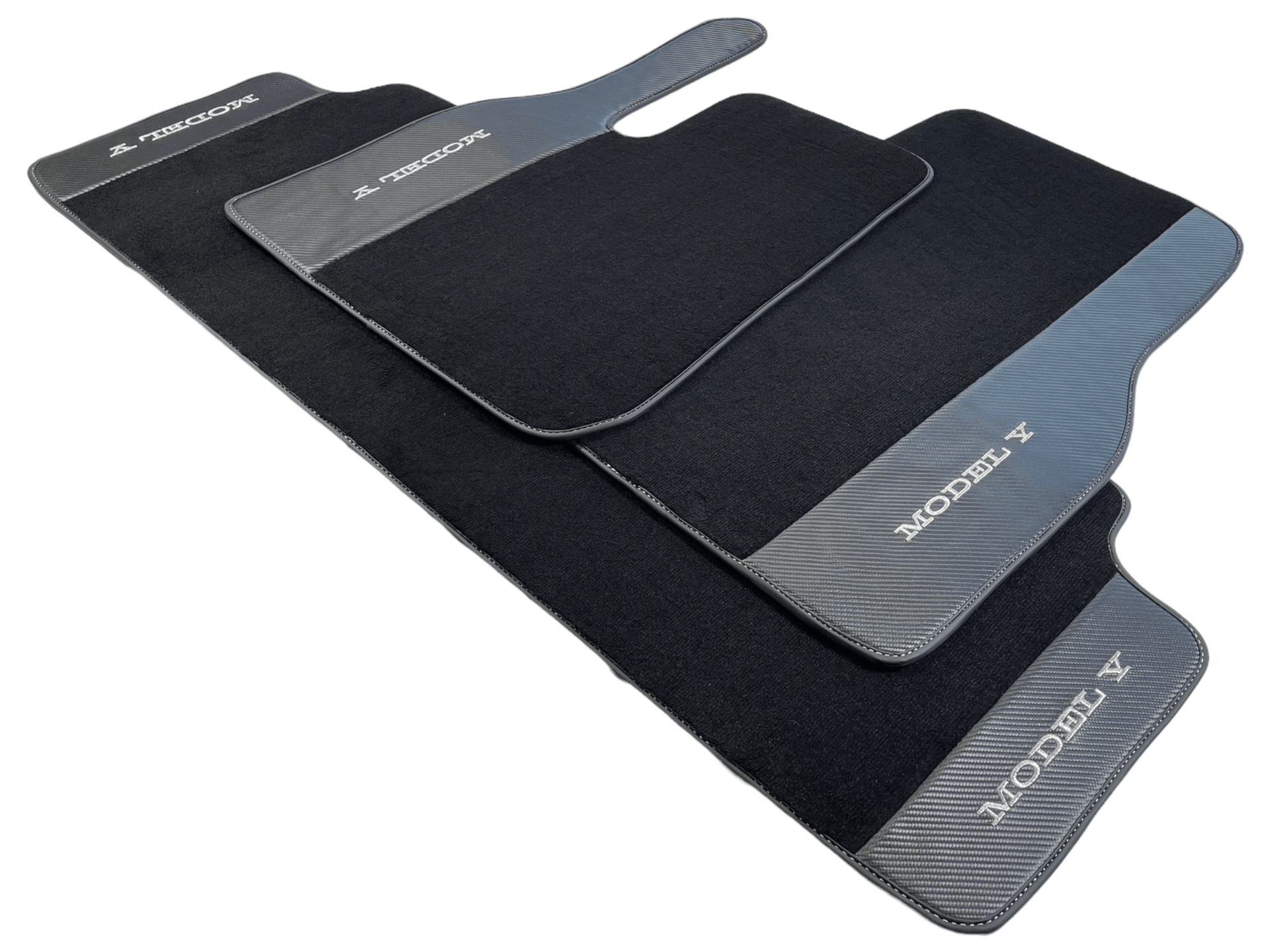 Black Floor Mats For Tesla Model Y With Carbon Fiber Leather - AutoWin