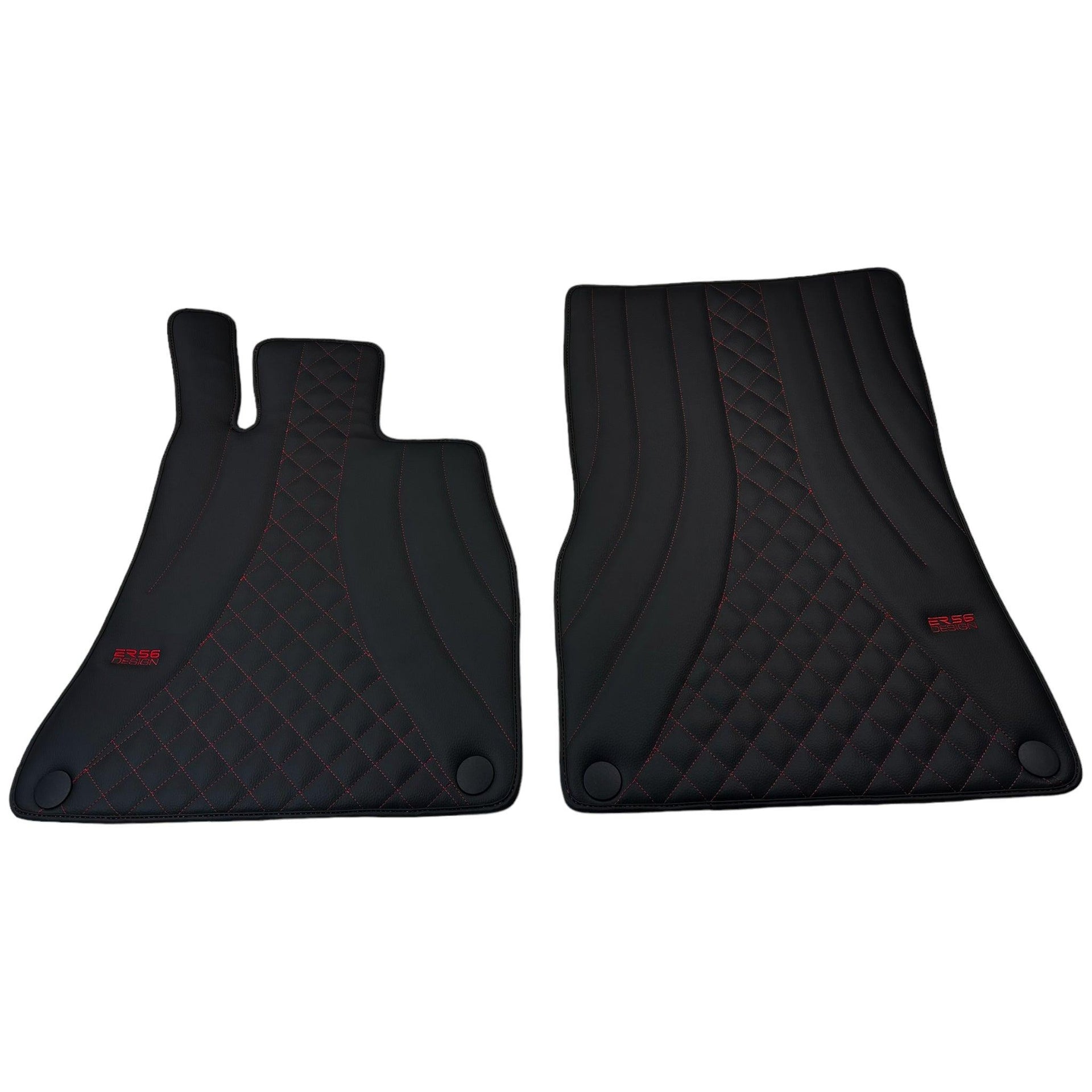 Black Leather Floor Mats For Mercedes Benz S-Class W126 (1979-1991) | ER56 Design - AutoWin