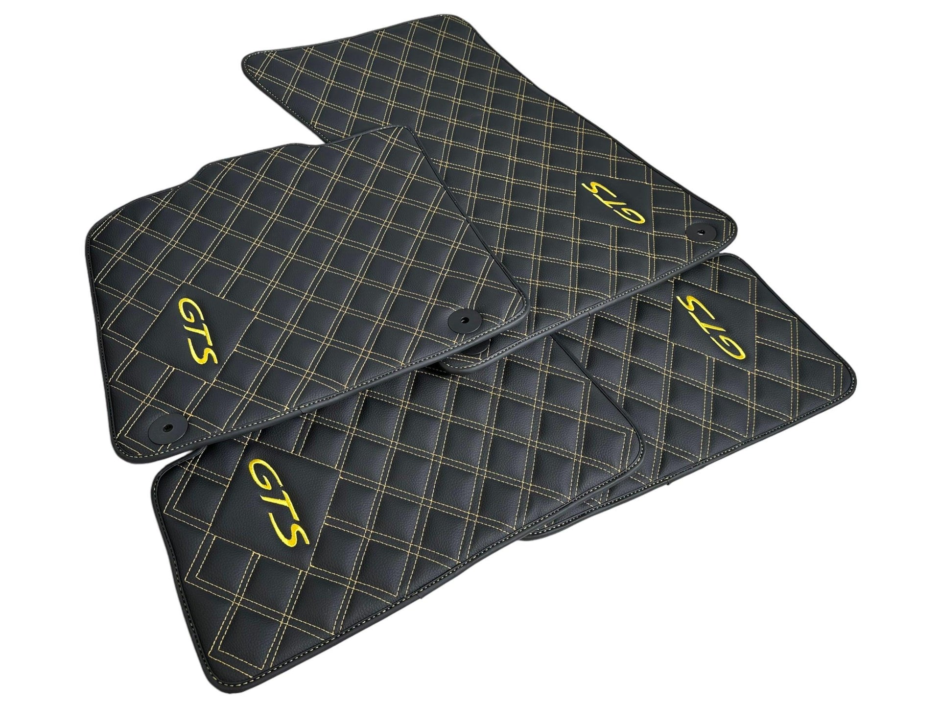 Black Leather Floor Mats for Porsche Macan GTS Yellow Sewing - AutoWin