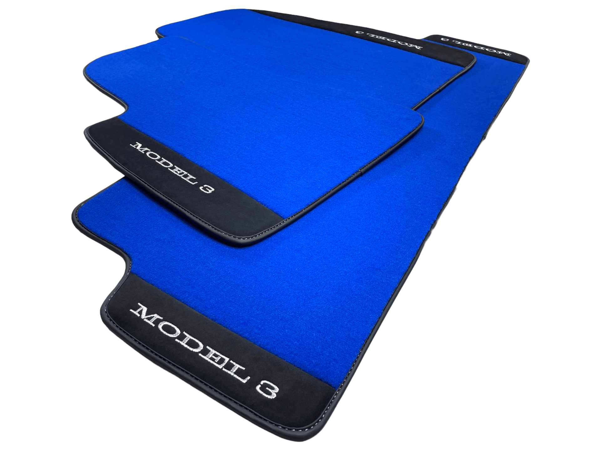 Blue Floor Mats For Tesla Model 3 With Alcantara Leather - AutoWin