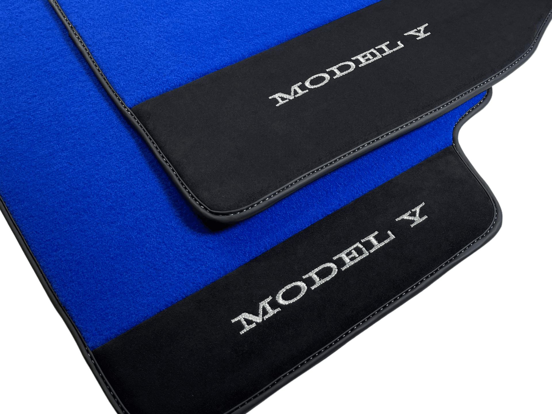 Blue Floor Mats For Tesla Model Y With Alcantara Leather - AutoWin