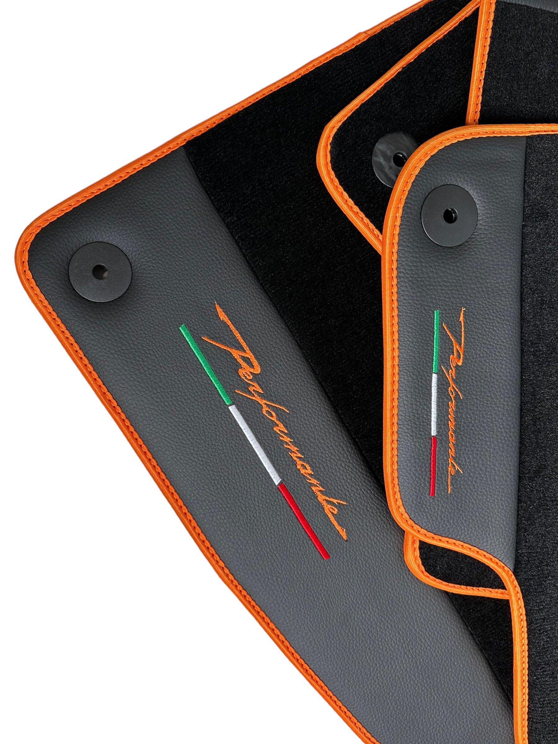 Floor Mats For Lamborghini Urus Performante Leather And Orange Trim - AutoWin