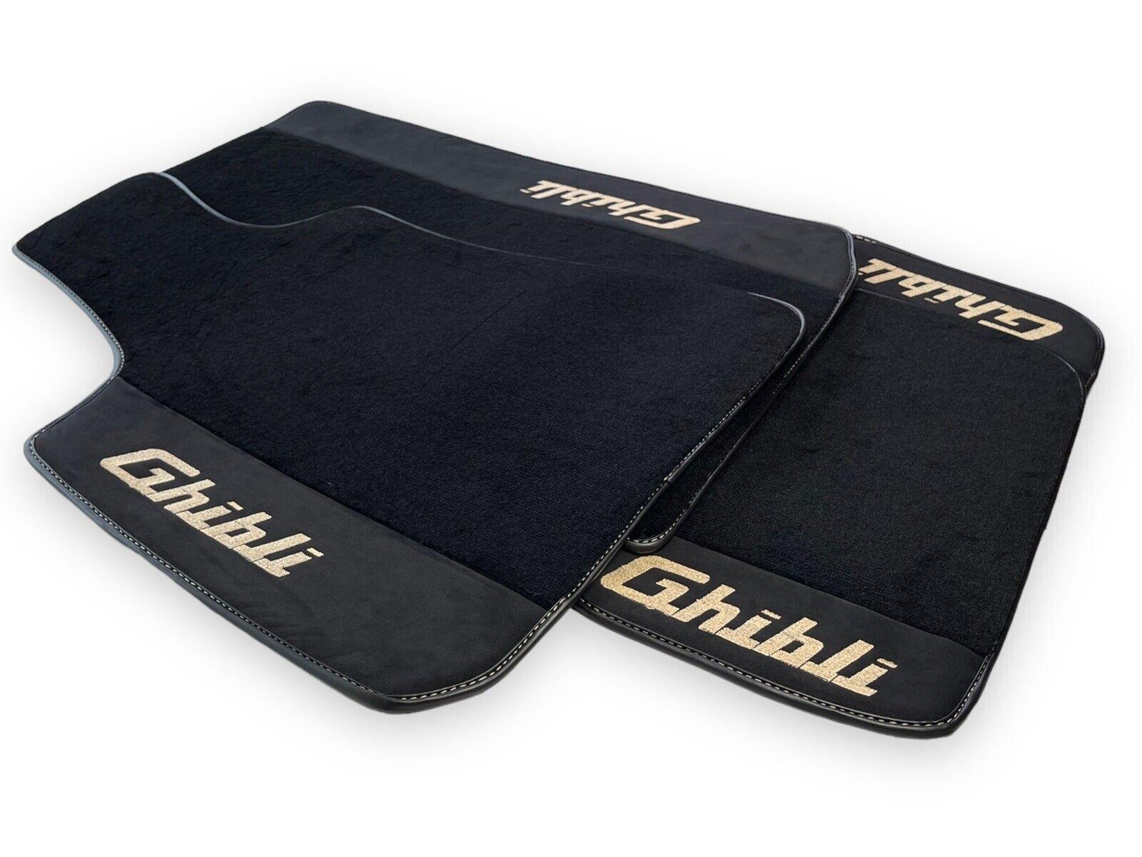 Floor Mats For Maserati Ghibli 2013-2022 Black With Alcantara Leather - AutoWin