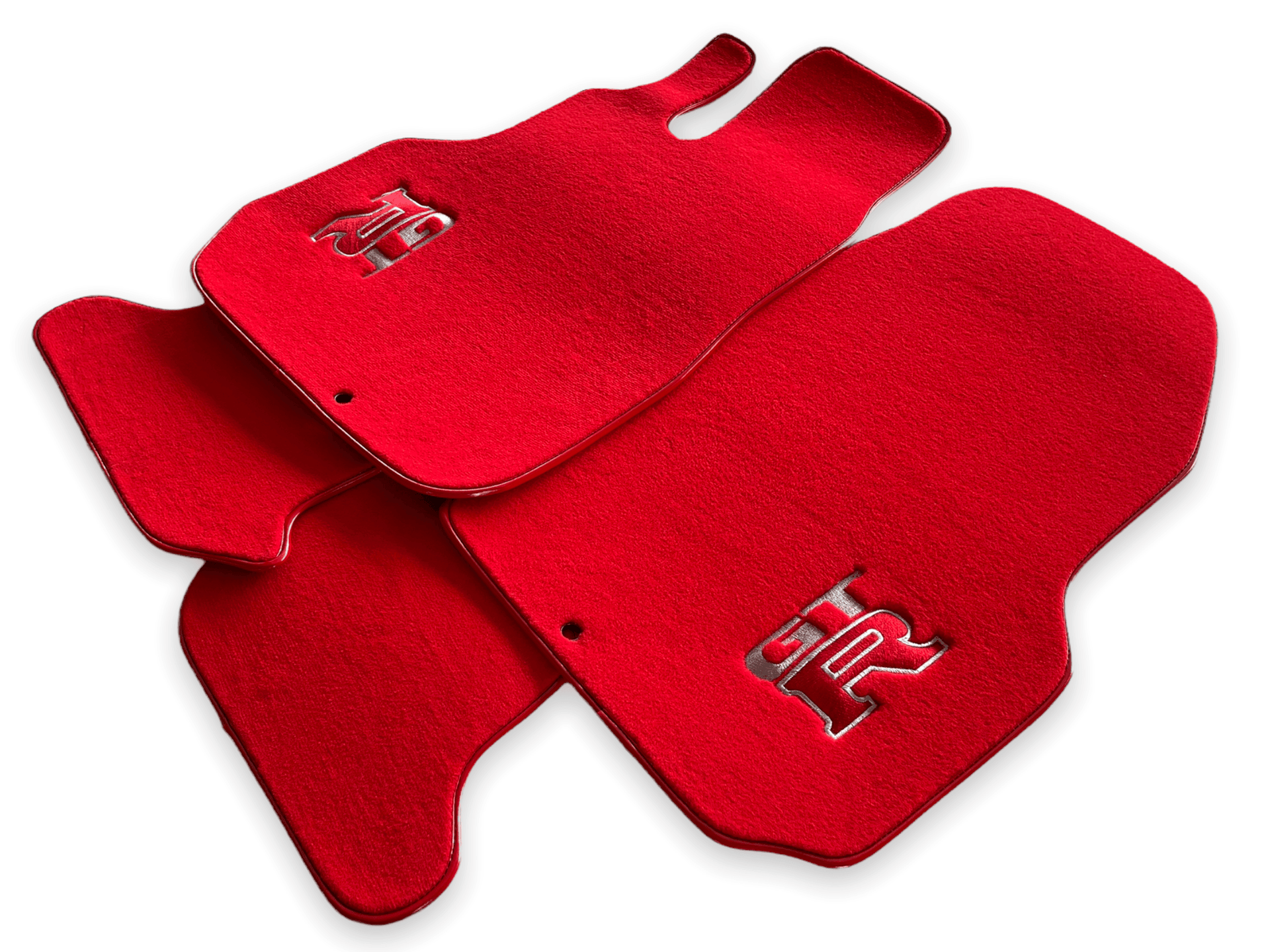Floor Mats for Nissan GT-R - Tailored Red Carpets Set with GTR Emblem | AutoWin