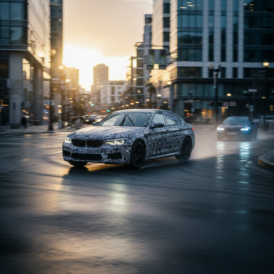 Editorial supporting image A: Highlight the most newsworthy model referenced by "BMW M5 Facelift Sneaks in Camouflage – Daily Car News (2025-12-28)". 