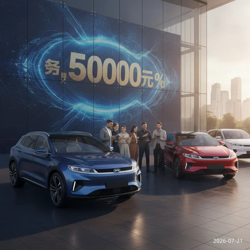 Editorial photo-realistic HERO image for automotive news (2026-07-21). Feature BYD vehicles specifically BYD Model X. Scene: A BYD vehicle parked outs