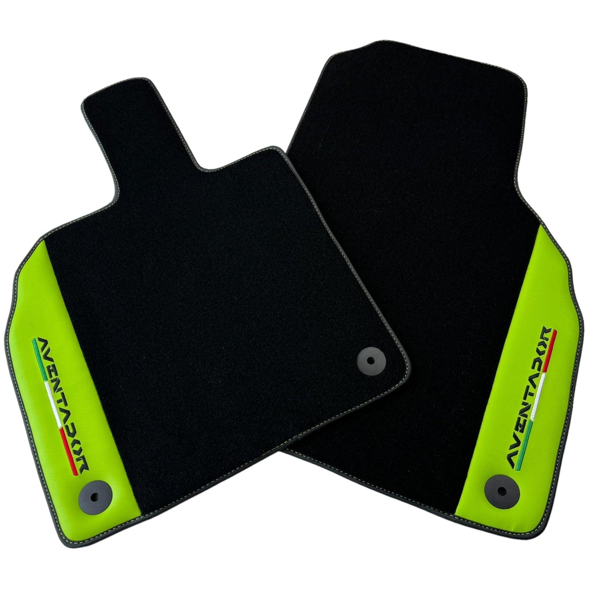 Black Floor Mats for Lamborghini Aventador with Green Leather - AutoWin