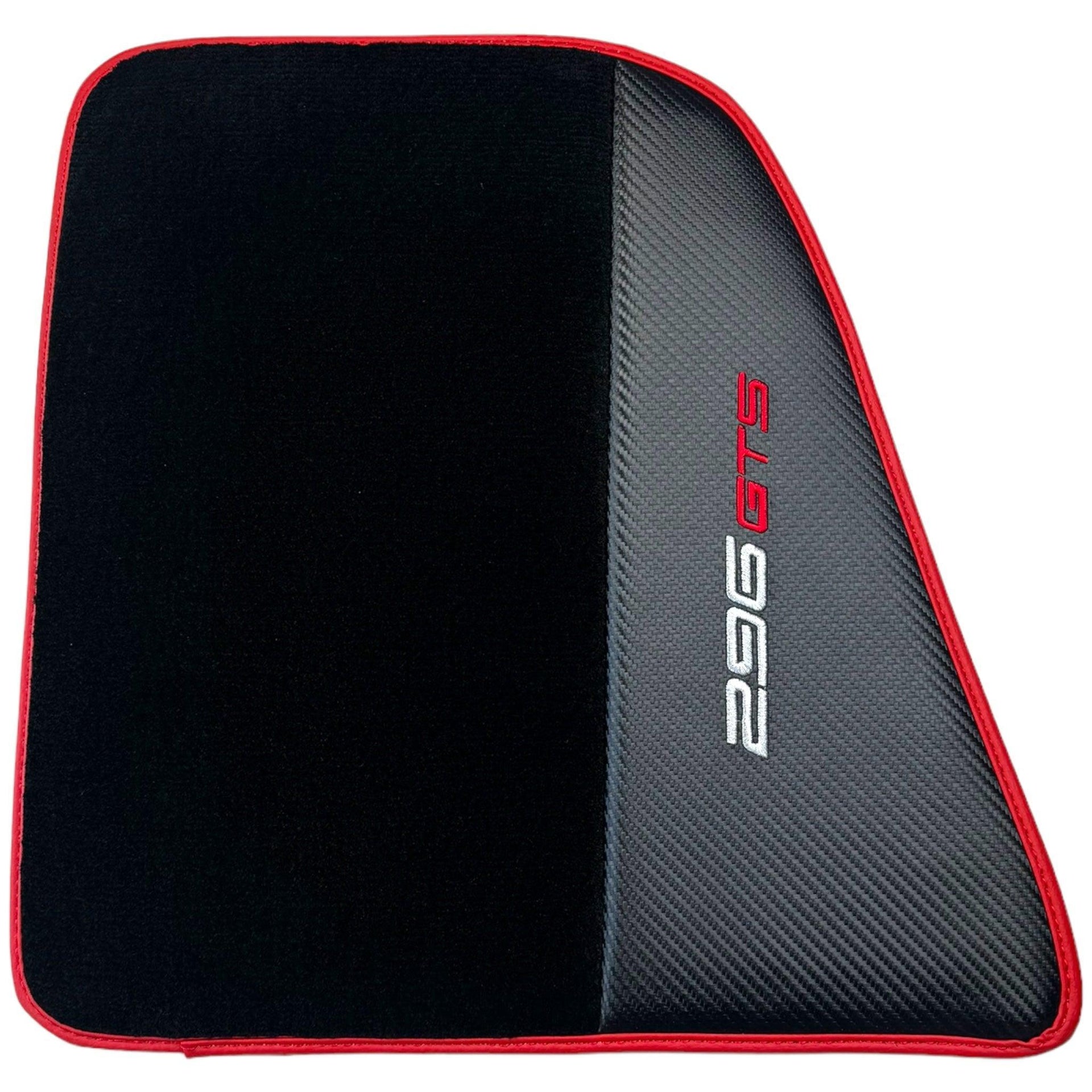 Black Floor Mats for Ferrari 296 GTS (2022-2024) with Carbon Fiber | Red Trim - AutoWin