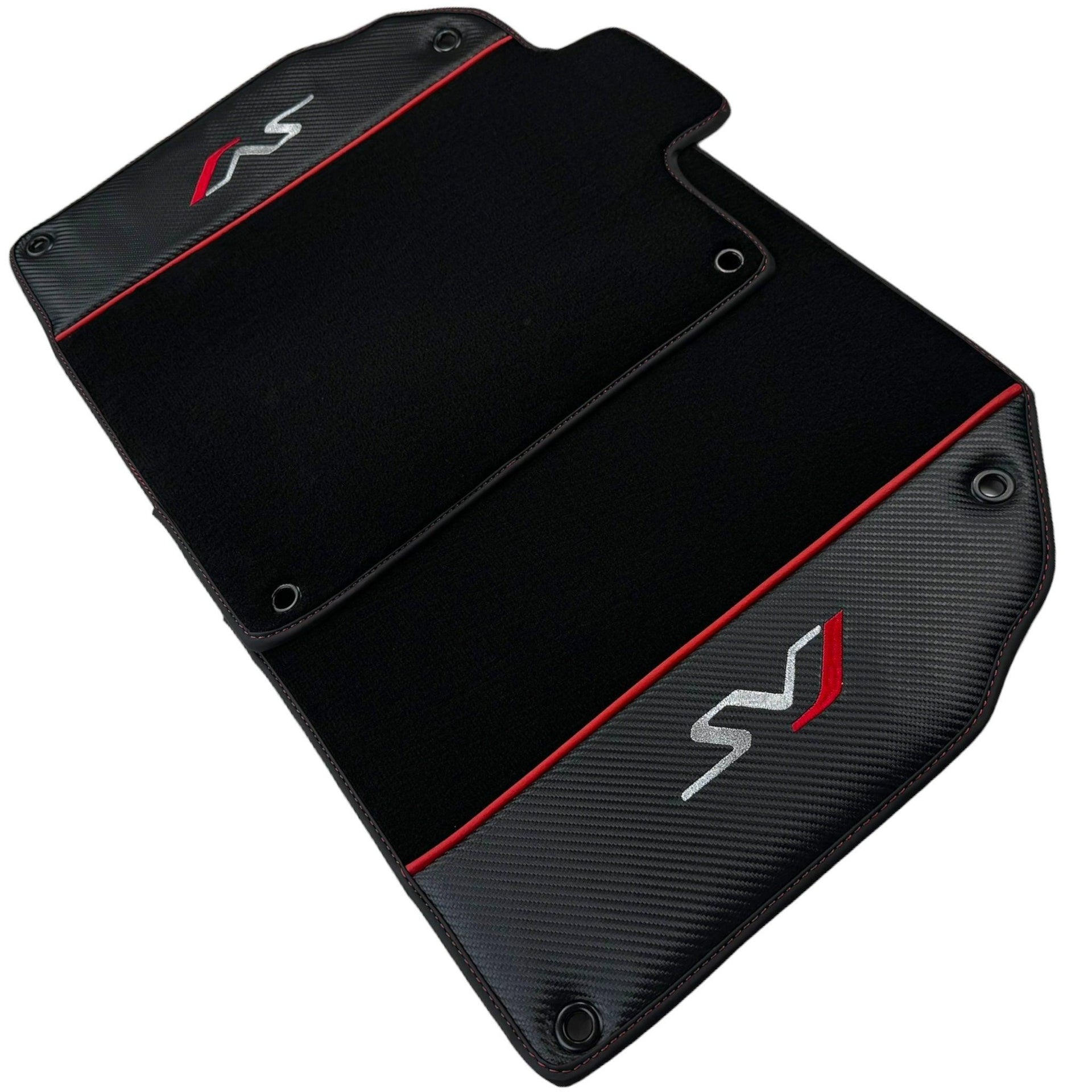 Black Floor Mats for Lamborghini Aventador SVJ with Carbon Fiber - AutoWin