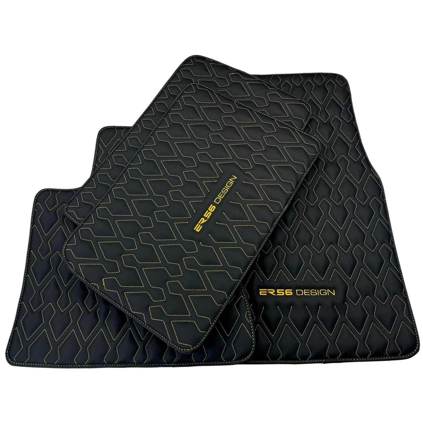 Black Leather Floor Mats for Rolls-Royce Cullinan RR31 (2018-2023) ER56 Design - AutoWin