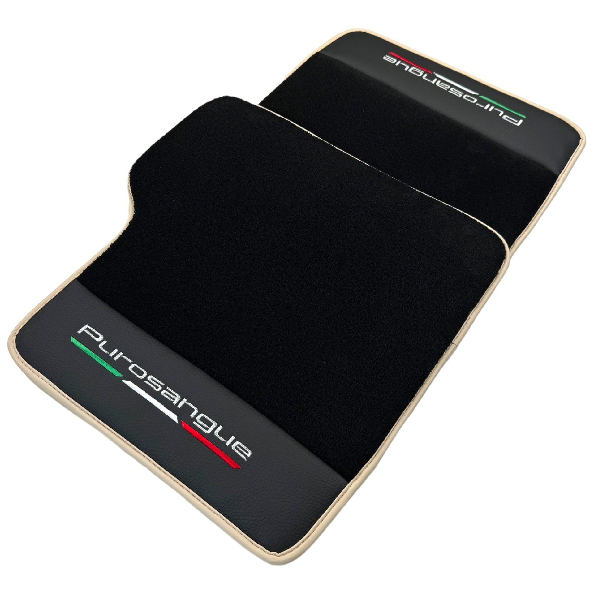 Black Floor Mats for Ferrari Purosangue with Leather and Beige Trim | Italian Edition - AutoWin