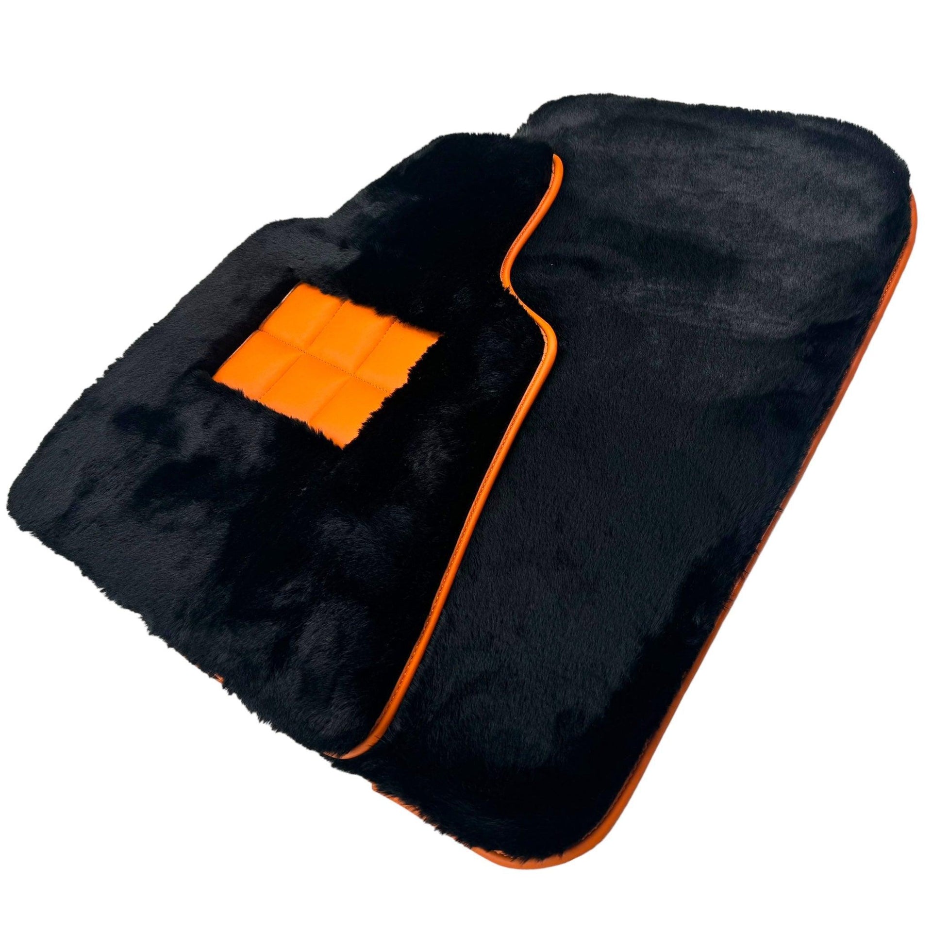 Black Sheepskin Floor Mats for Rolls-Royce Dawn Orange Leather Trim - AutoWin